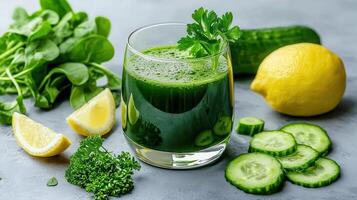 Refreshing Green Juice Blend Cucumber Spinach Lemon Parsley Detox Drink photo