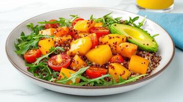 Delicious Red Quinoa Salad with Mango Avocado and Cherry Tomatoes photo