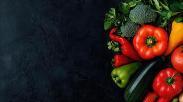 Fresh Vibrant Vegetables Arranged on Dark Background Healthy Eating Concept Perfect for Recipe Blogs and Cookbooks photo