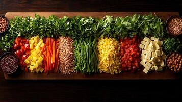 Vibrant Rainbow of Chopped Vegetables and Legumes Ready for a Delicious Salad or Bowl photo