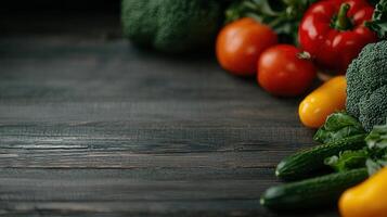 Fresh Vibrant Vegetables on Rustic Wooden Background Healthy Eating Concept photo