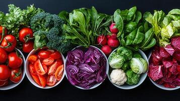 Vibrant Assortment of Fresh Vegetables in Bowls A Colorful Display of Healthy Eating photo