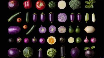 Vibrant Fresh Vegetables Arranged on Black Background for Food Blog Culinary Recipe and Healthy Eating photo