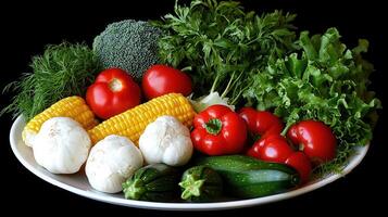 Fresh Organic Vegetables Assortment Colorful Corn Tomatoes Peppers and More photo