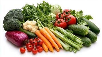 Fresh Organic Vegetables Assortment Colorful Broccoli Carrots Cucumbers Tomatoes and More photo