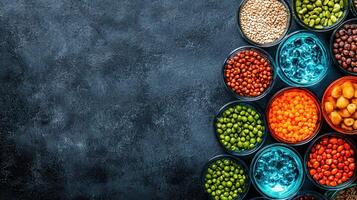 Assorted Legumes and Pulses in Bowls Healthy Food Background photo