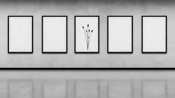 Modern Gallery Wall Display with Blank Frames and Minimalist Botanical Print photo
