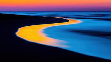 Serene Sunset Seascape Golden Hour Reflection on Coastal Waters Beautiful beach scene at dusk photo