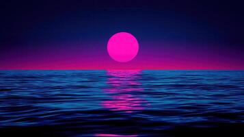 Vibrant Pink Sunset over Calm Ocean Water A Serene and Colorful Evening Seascape photo