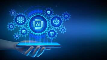 Artificial Intelligence and mobile technology concept. AI application. Using AI on smartphone for live translate, generative edit, circle to search, chatbot assistant conversation. illustration vector