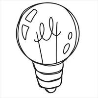 Lightbulb sketch drawing. Light Bulb idea invention. Black and white inspiration illuminated symbol. Simple line glass electrical lamp vector