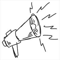 Loudspeaker doodle drawing. Sketch media propaganda. Marketing or broadcast. Emergency bullhorn speaker. Cartoon loud alert warning vector