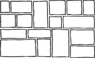 Border frame. Black scribble square collection. Simple scratch brush empty doodle. Freehand grungy rectangle. Outline sketch drawn line vector