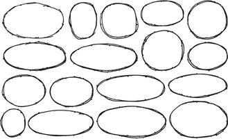 Border frame drawing. Set of pencil drawn grunge illustration. Scribble oval brush sketch. Black circle line marker scratch element vector