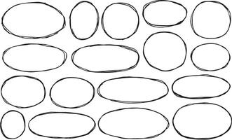 Border frame doodle drawing. Set of drawn grunge illustration. Scribble oval brush sketch. Black circle line marker scratch element vector