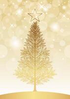 Golden Christmas Tree Illustration With Seamless Abstract Background. Horizontally Repeatable. vector