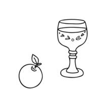 Apple Cider. Elegant Wine Roman Glass with decorative leaf patterns. Simple, minimalistic style illustration in Doodle style. For bar menu or logo. vector