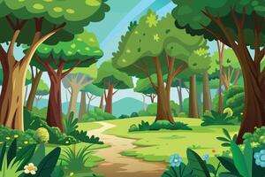 A picture of a forest with trees and a field vector