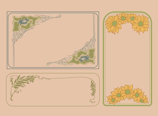 Hand drawn art nouveau frame collection