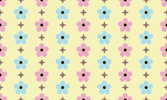a detailed pattern composed of geometric designs with light blue and pink flowers on yellow background , design for fabric or various pattern printing works. vector