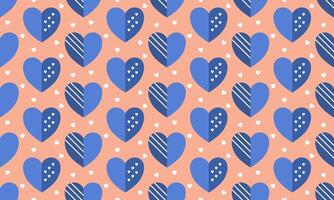 a detailed pattern composed of geometric designs with blue heart shape and white heart shap on light orange background , design for fabric or various pattern printing works. vector