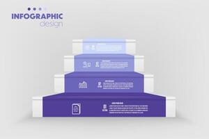 Stairs infographic template for workflow presentation with steps icons, 3D 4 step diagram. vector