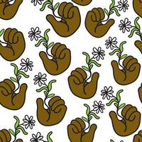 seamless pattern with flower in hand vector