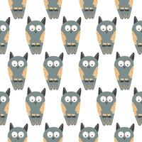 Seamless owl pattern with hand-drawn cartoon owls in a cute and playful style, ideal for fabric, wallpaper, wrapping paper, kids' designs, digital backgrounds, and decorative prints. vector