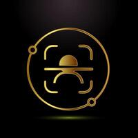 Face recognition icon design, Face scanning sign, biometric icon in gold color style vector