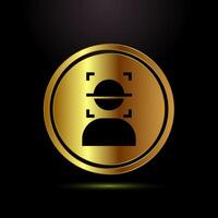 Face recognition icon design illustration, Face scanning sign in gold color style vector