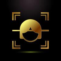 Face recognition icon illustration, Face scanning sign, biometric icon in gold color style vector