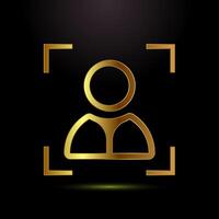 Face recognition icon, Face scanning sign, biometric icon in gold color style vector