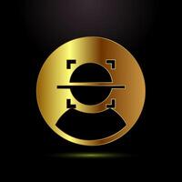 Face recognition icon illustration, Face scanning sign in gold color style vector
