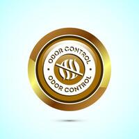 Odor control icon design illustration. Anti bad smell icon, Odor free label, Gold color round button design vector
