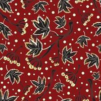 a red and black pattern, with leaves and berries vector