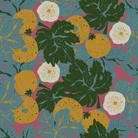 a pattern with oranges, and leaves on it vector