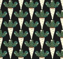a pattern with carrots on black background vector