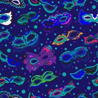 a pattern of colorful masks on a blue background vector