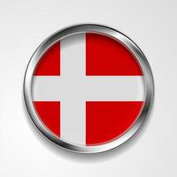Abstract button with metallic frame. Danish flag vector