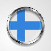 Abstract button with metallic frame. Finnish flag vector