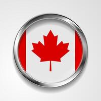 Abstract button with metallic frame. Canadian flag vector