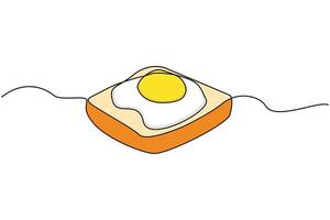 Hand-drawn toast with egg line art drawing. Egg toast line art icon. vector