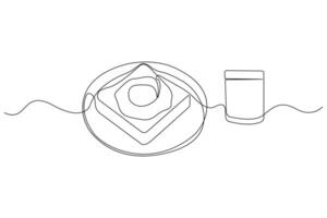 Hand-drawn egg toast with orange juice line art drawing. Breakfast concept line art background vector