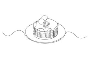 Continuous line art drawing of pancake. Minimalist pancake continuous outline . vector