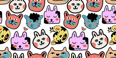 seamless pattern with cats heads variations vector