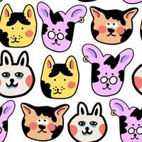 seamless pattern with cats and dog portrait vector