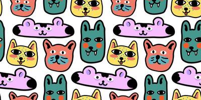 seamless pattern with cats and animals as horizontal background vector