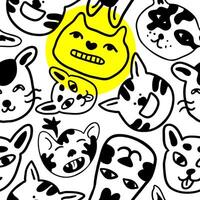 seamless pattern with cats in doodle style vector