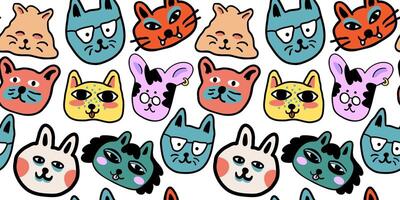colored seamless pattern with cats in doodle style vector