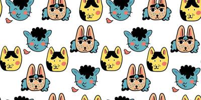 seamless pattern with cute animals portraits vector